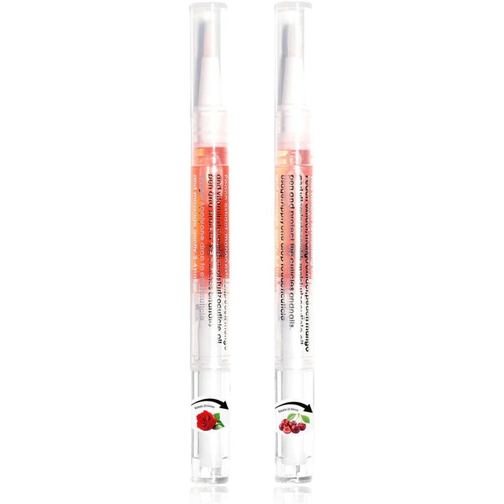 Aijimei Nail Oil Cuticle Pen 2 piece set front view in Rose and Cherry scents.