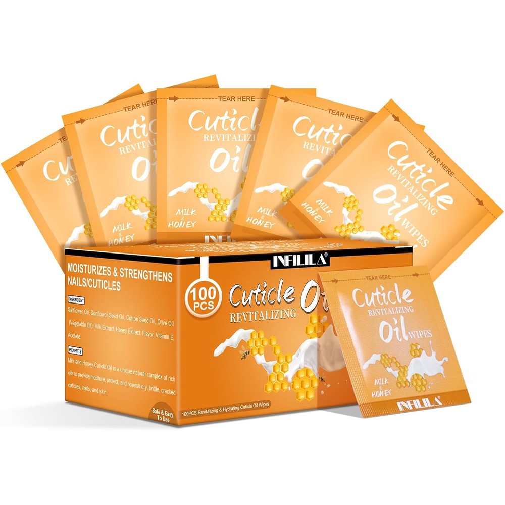 Nxj Infilila milk and honey cuticle oil wipes front packaging view