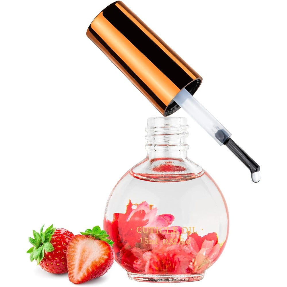 Jiasheng strawberry scented cuticle oil front view with real flowers