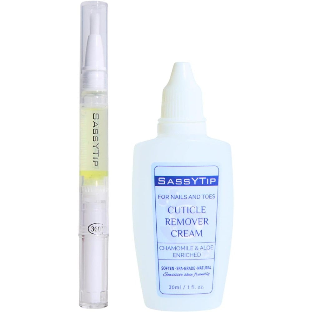 Bliss Kiss Cuticle and Nail Duo front view with softening gel and oil pen