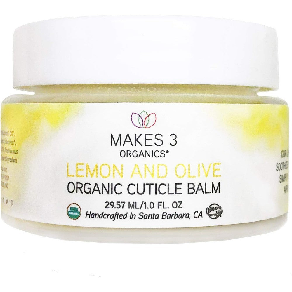 Makes 3 Organics Lemon and Olive Cuticle Balm front view jar