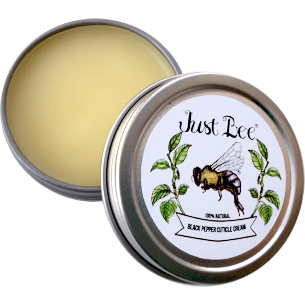 Just Bee Black Pepper Cuticle Cream front view tin