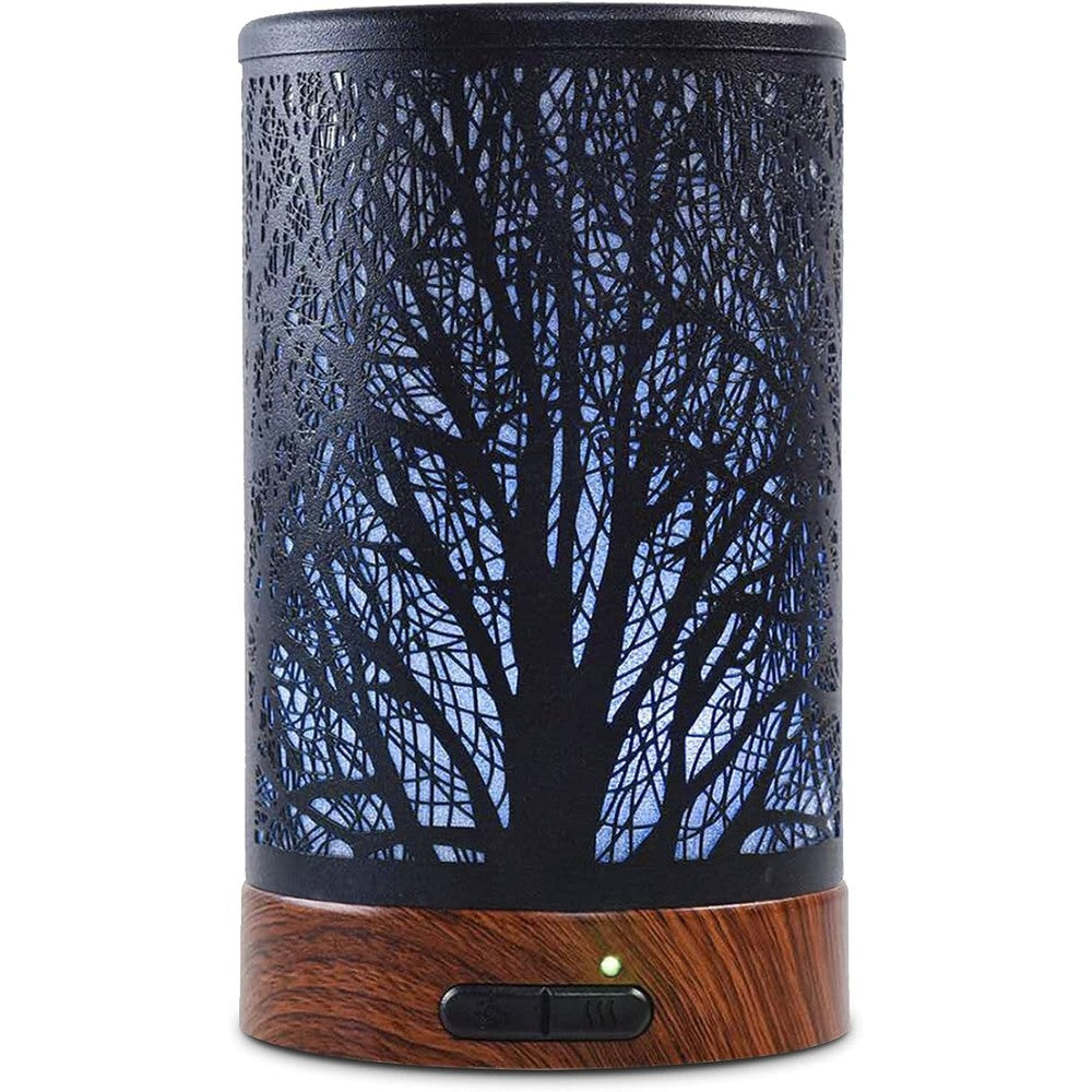 EQUSUPRO Essential Oil Diffuser front view black metal tree design aromatherapy
