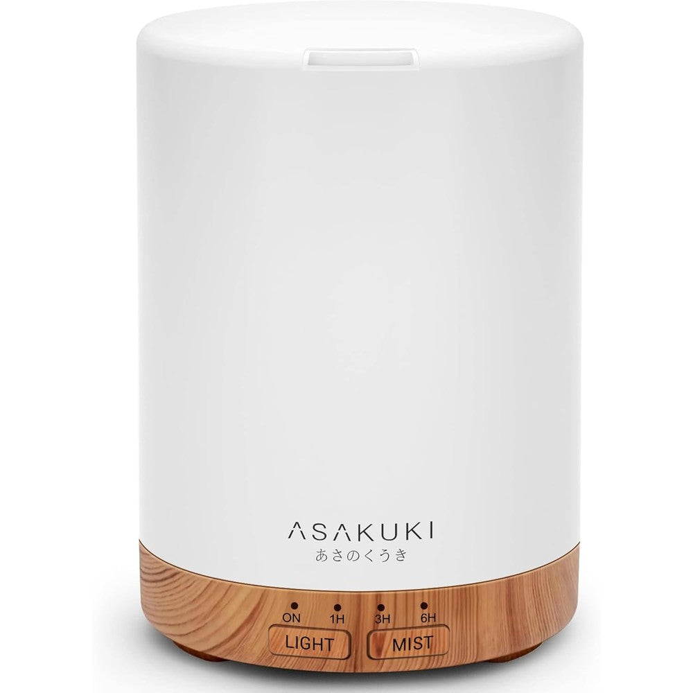 ASAKUKI 300ml Essential Oil Diffuser front view in light brown wood grain