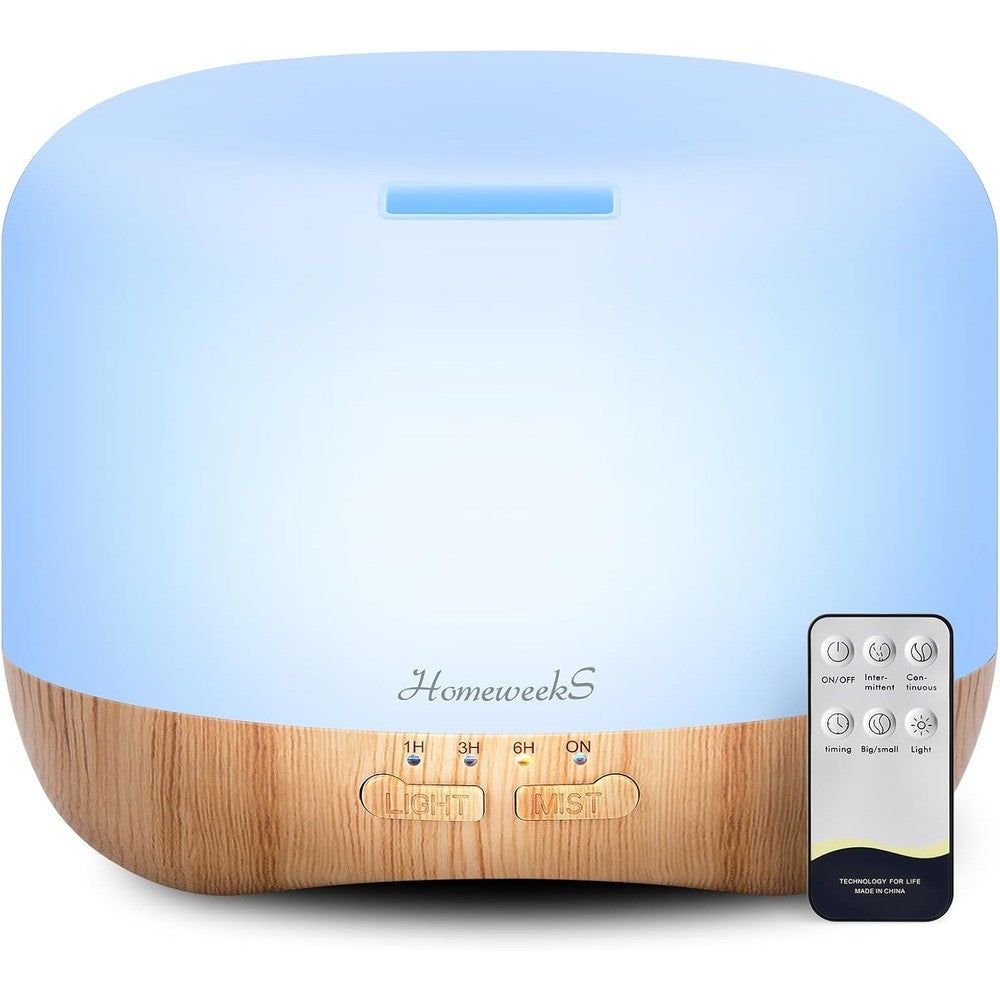 Homeweeks 300ml Essential Oil Diffuser front view in wood grain finish