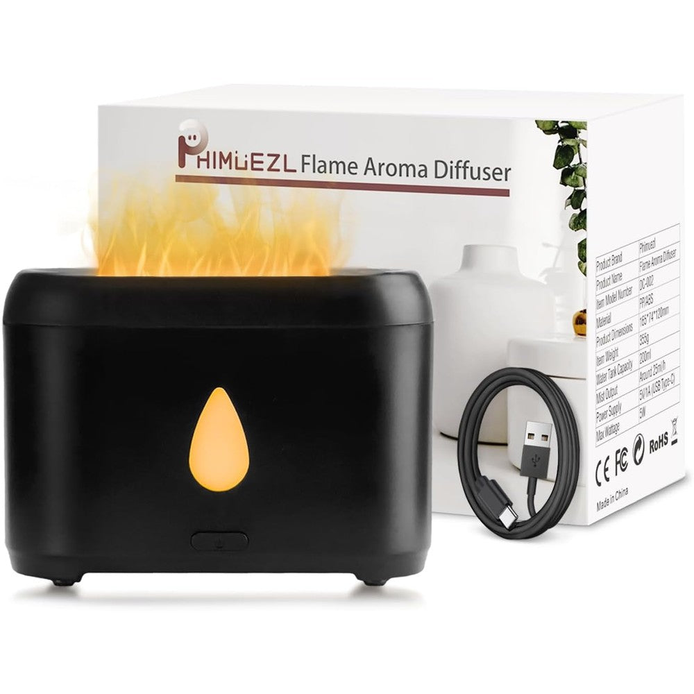Phimuezl Flame Diffuser black front view realistic fire effect