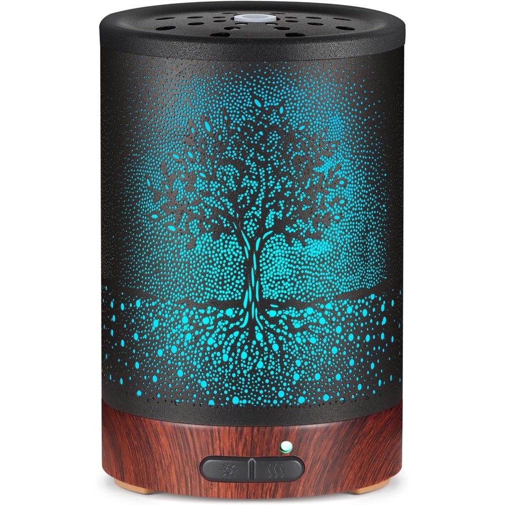 Mocosa Essential Oil Diffuser front view with metal tree design for aromatherapy.