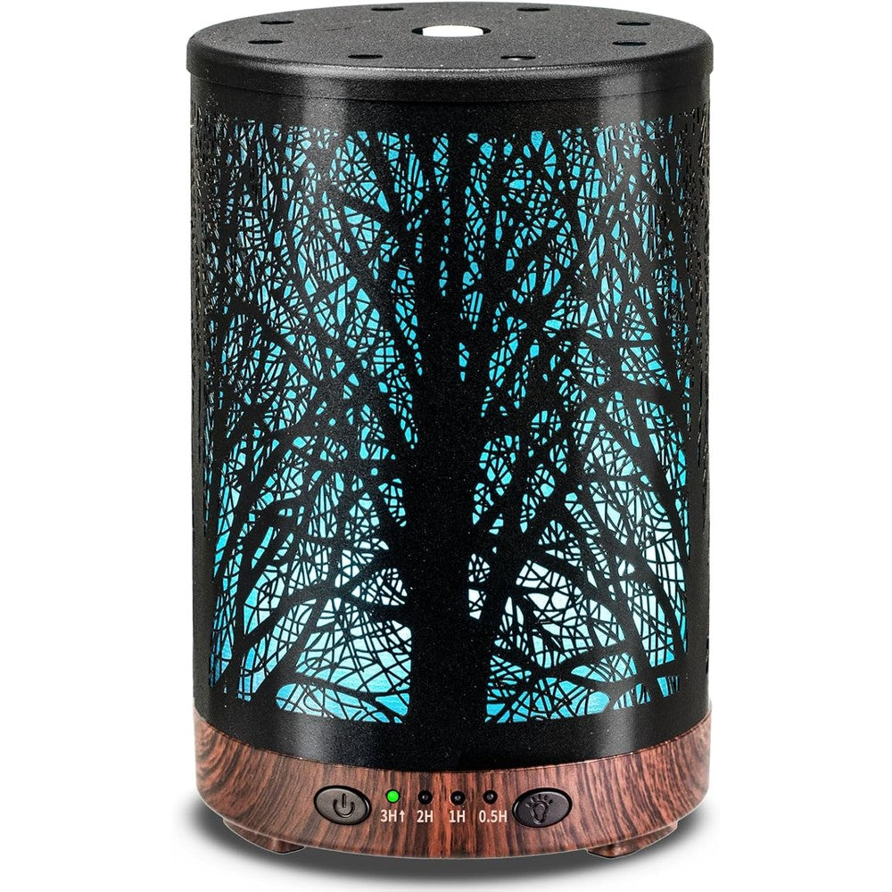 JOYOLO Metal Essential Oil Diffuser front view with tree pattern design.