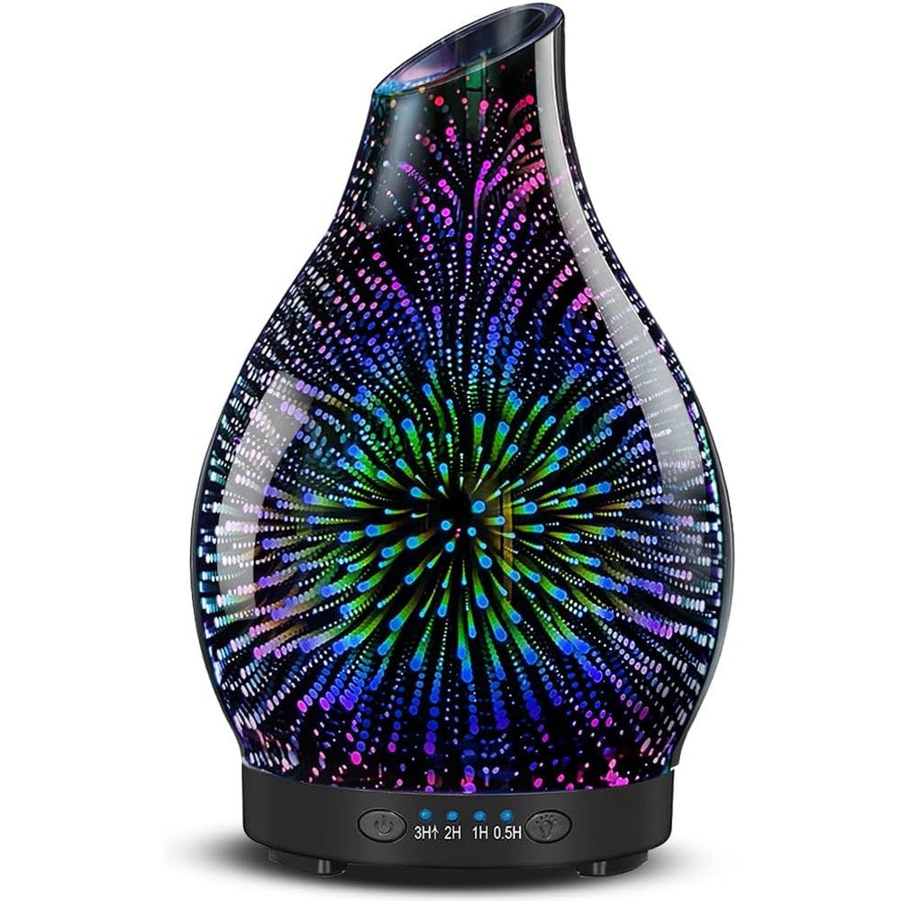 JOYOLO 120ML 3D Glass Essential Oil Diffuser front view with fireworks pattern