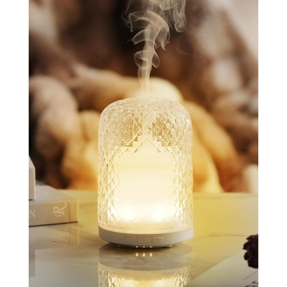 Onaboviva Essential Oil Diffuser front view with glass dome for aromatherapy.