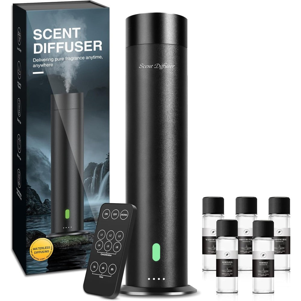 XspideM Waterless Scent Diffuser black tower front view for large room aromatherapy.