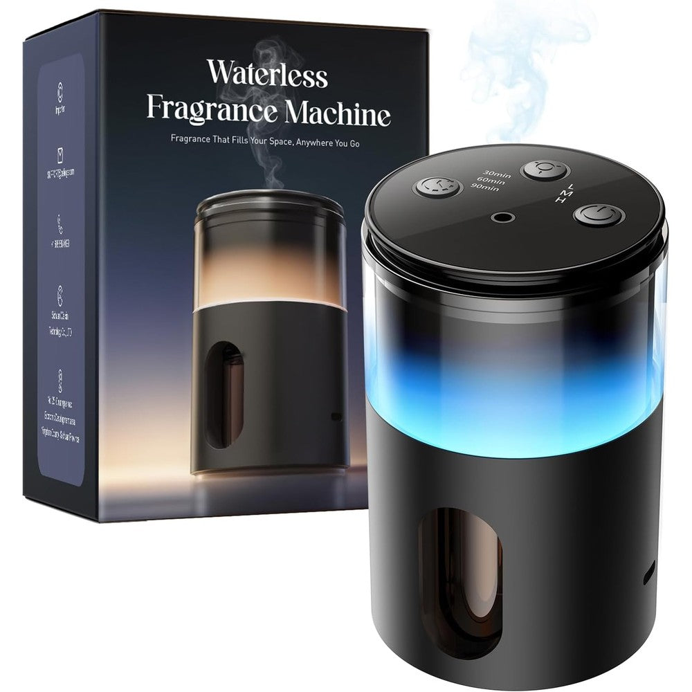 Pmsusoow Waterless Essential Oil Diffuser front view in dark black finish.