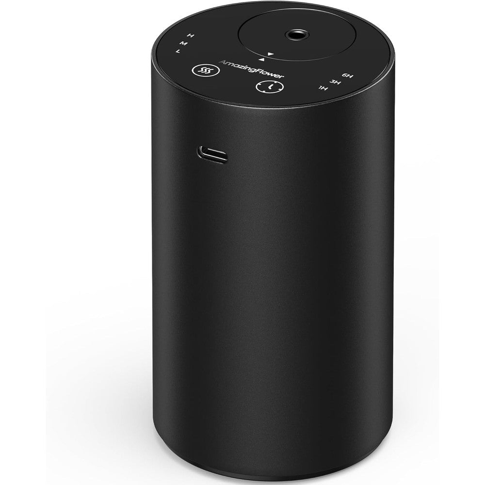 Amazing Flower Waterless Essential Oil Diffuser front view in black metal