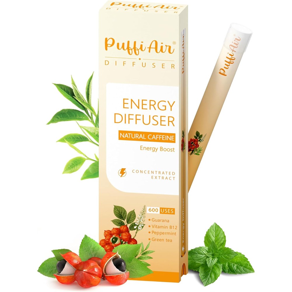 PUFFIAIR Energy Herbal Diffuser Pen front view for natural energy boost.