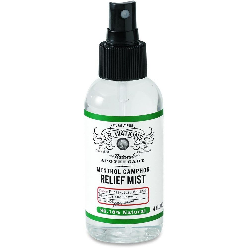J.R. Watkins Menthol Camphor Relief Mist 4 pack front view for muscle pain relief.