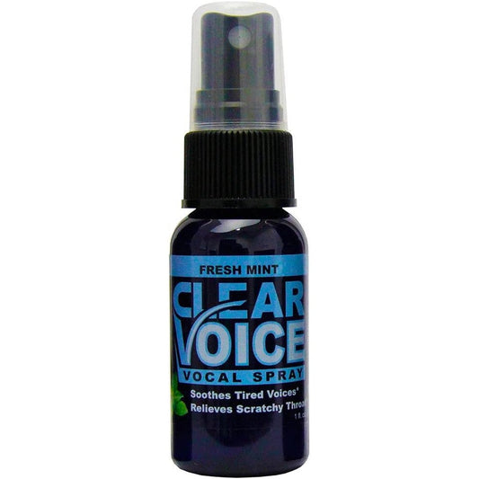 Clear Voice Vocal Spray Fresh Mint 1 Fluid Ounce front view of herbal throat relief for singers.