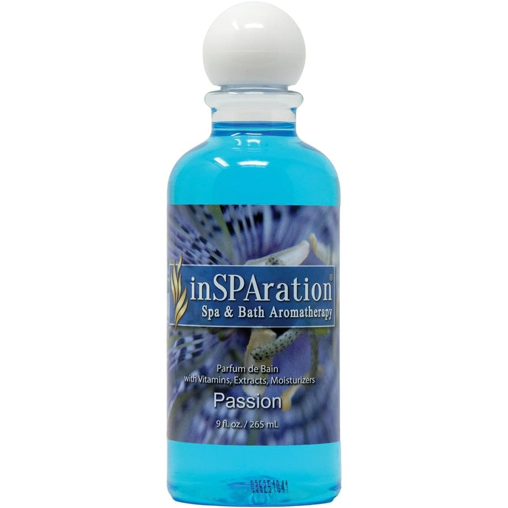 InSPAration Passion Spa and Bath Aromatherapy 9 Ounce bottle front view for hot tub relaxation.