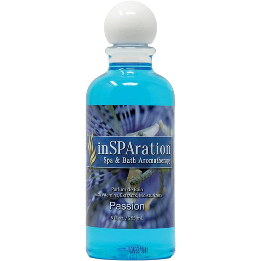 InSPAration Passion Spa and Bath Aromatherapy 9 Ounce bottle front view for hot tub relaxation.