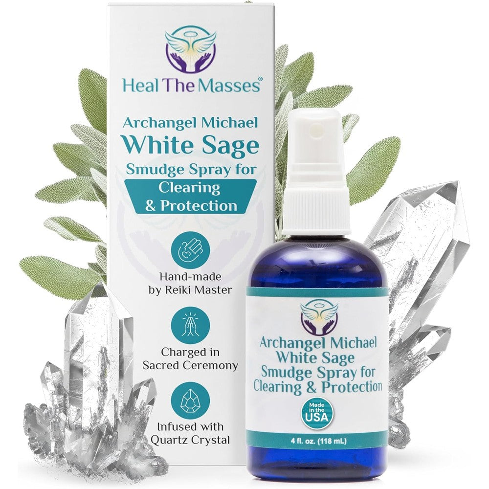 Heal The Masses White Sage Smudge Spray front view bottle for energy clearing