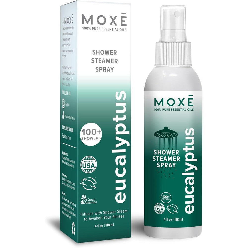 MOXÄ’ Eucalyptus Oil Shower Mist front view natural aromatherapy spray