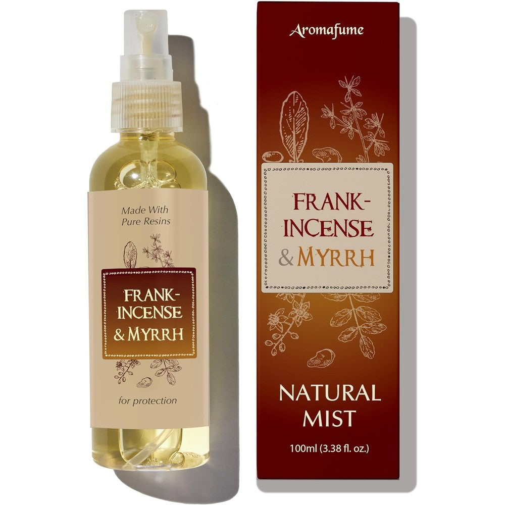 Aromafume Frankincense and Myrrh Natural Resin Mist bottle front view for meditation.