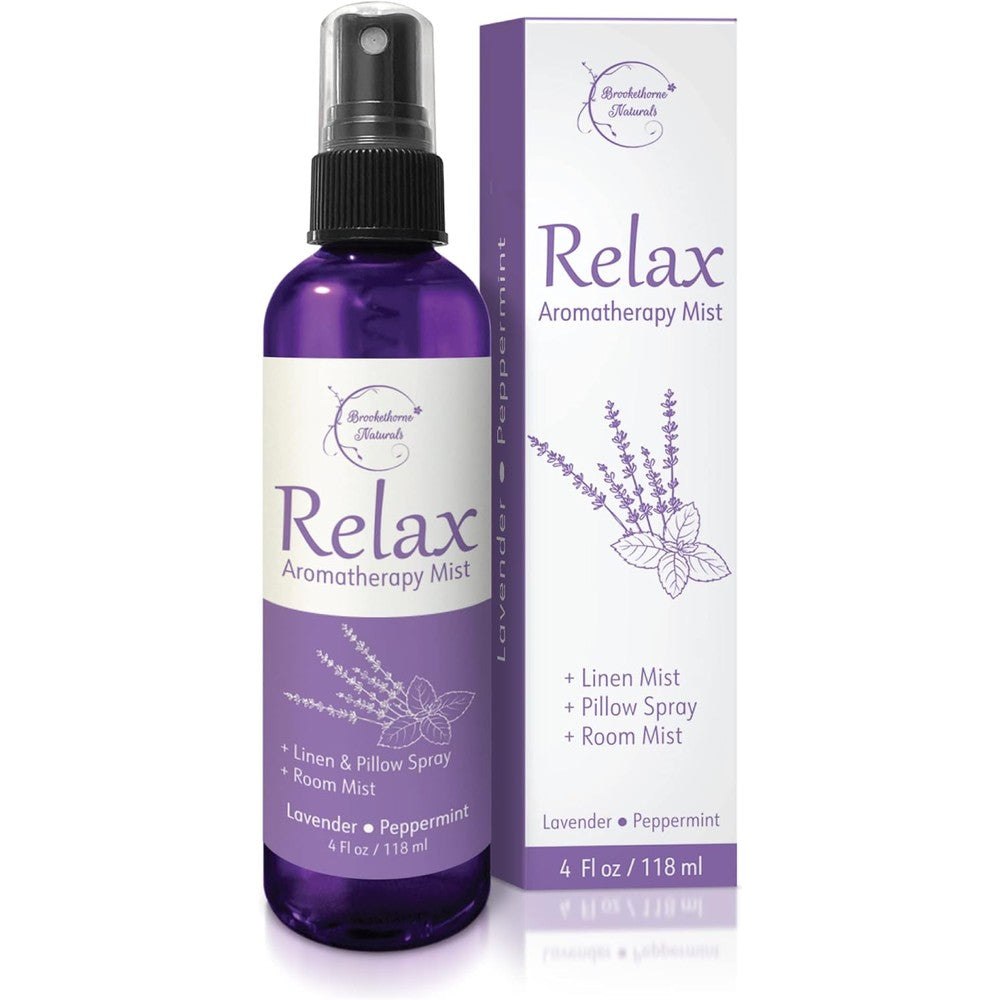 Brookethorne Naturals Relax Aromatherapy Mist 4 fluid ounce front view for sleep support