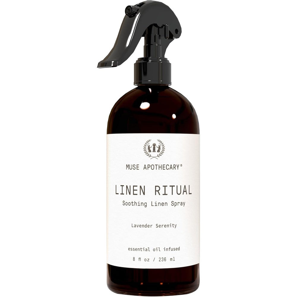Muse Apothecary Linen Ritual Lavender Serenity front view amber glass bottle