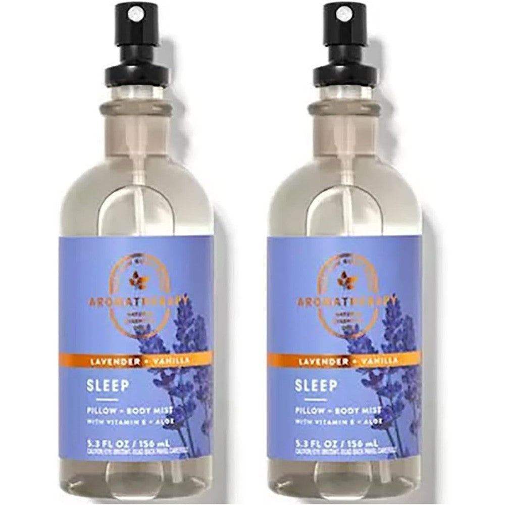 Bath and Body Works Aromatherapy Lavender Vanilla Pillow Mist front view for sleep relaxation.