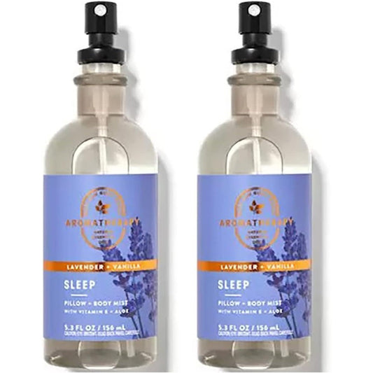 Bath and Body Works Aromatherapy Lavender Vanilla Pillow Mist front view for sleep relaxation.