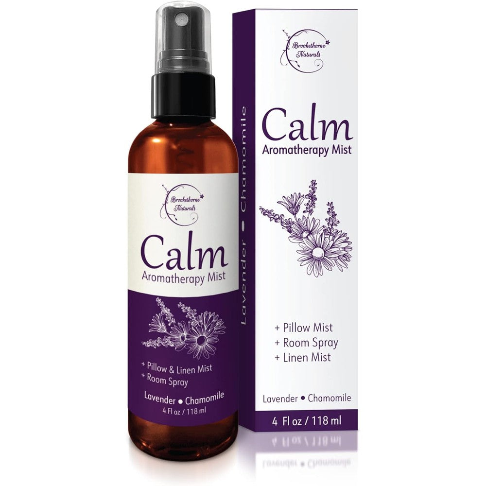 Brookethorne Naturals Calm Aromatherapy Mist front view of 4 fluid ounce bottle.