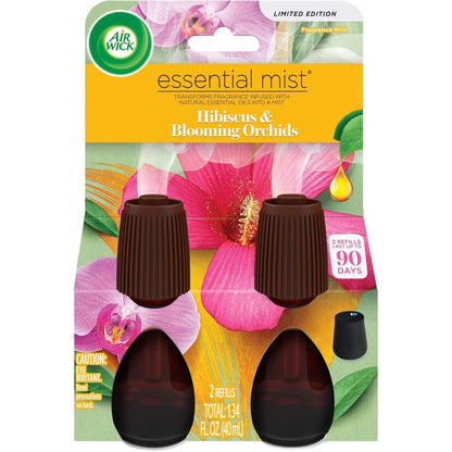 Air Wick Essential Mist Refill Hibiscus and Blooming Orchids front view of twin pack.