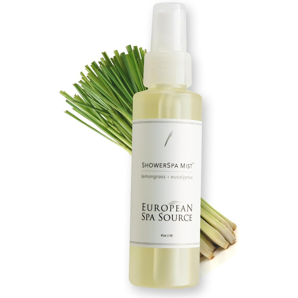 European Spa Source Lemongrass and Eucalyptus ShowerSpa Mist 4 Fluid Ounce front view for aromatherapy.