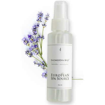 European Spa Source Lavender and Eucalyptus ShowerSpa Mist 4 fluid ounce bottle front view for aromatherapy