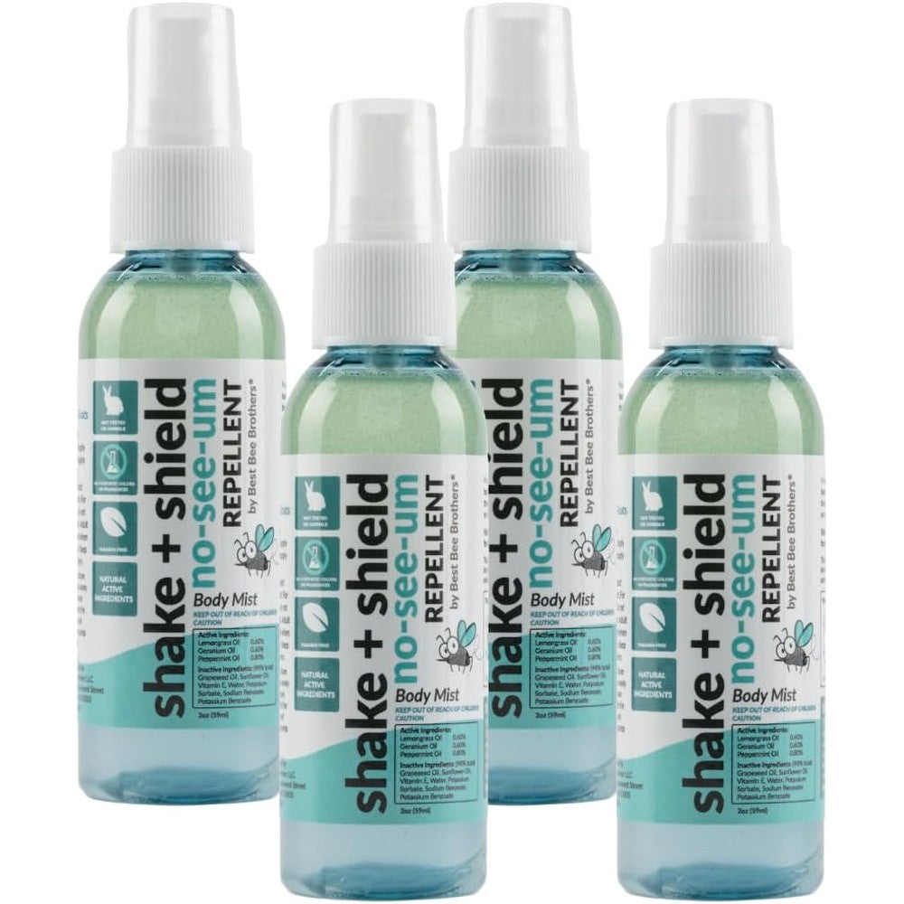 Best Bee Brothers Shake + Shield No-See-Ums Gnat Spray 4 pack front view natural repellent