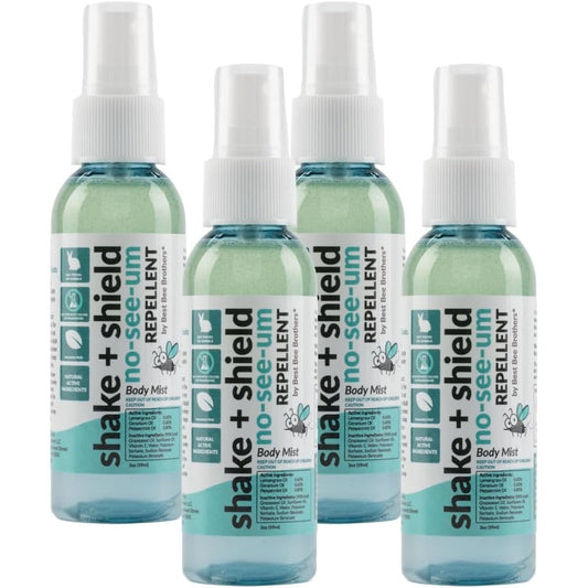 Best Bee Brothers Shake + Shield No-See-Ums Gnat Spray 4 pack front view natural repellent