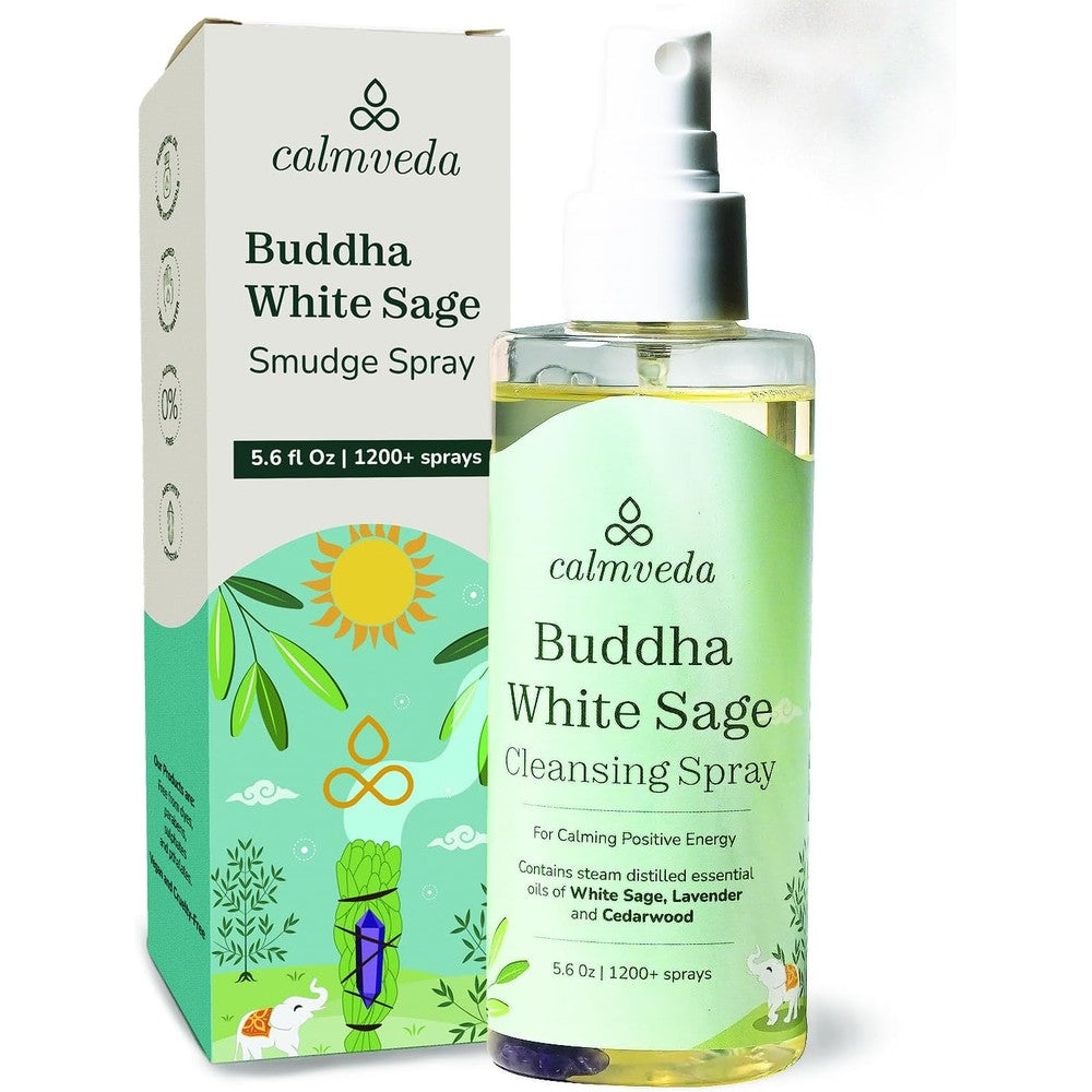 Calmveda Buddha White Sage Spray front view 5.6 Ounce bottle