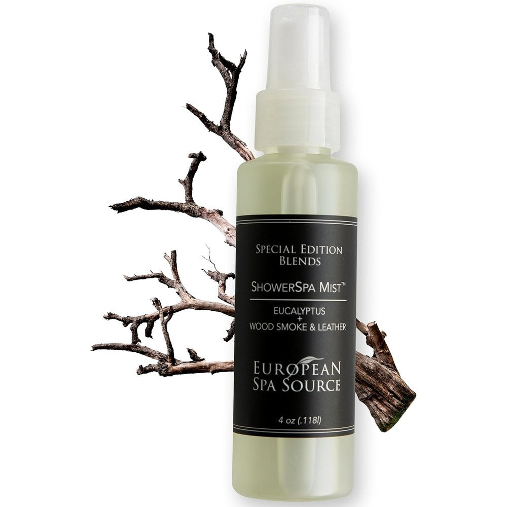 European Spa Source Special Edition Eucalyptus Wood Smoke and Leather ShowerSpa Mist bottle front view
