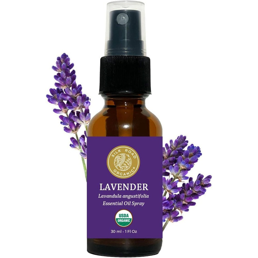 Silk Road Organic Lavender Essential Oil Spray front view 100% pure aromatherapy mist
