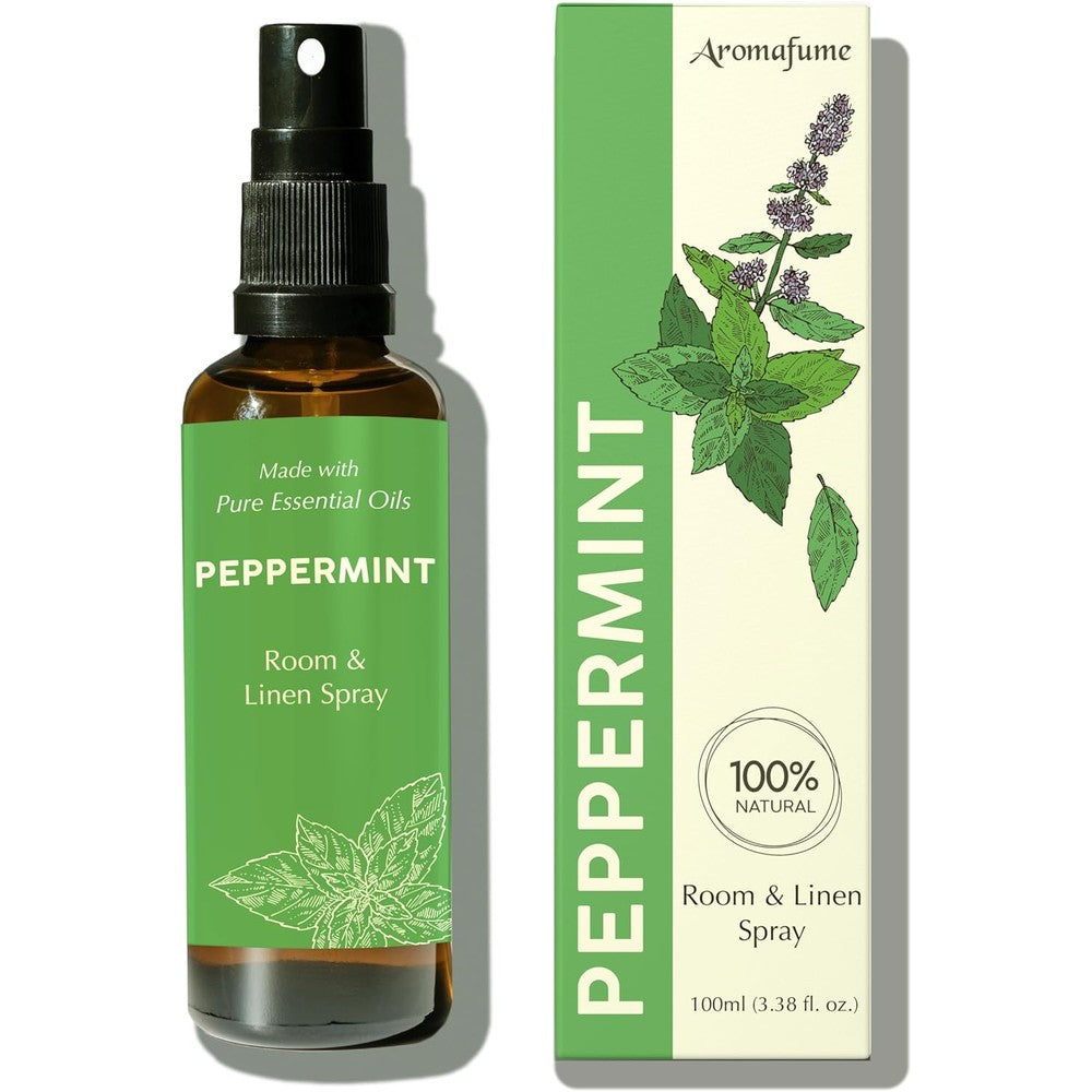 Aromafume Peppermint Room Linen and Pillow Spray 100ml front view for aromatherapy.