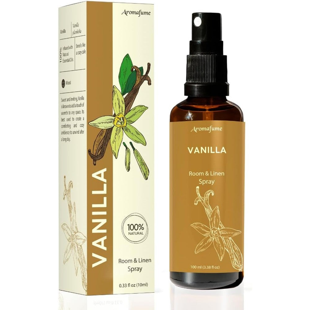 Aromafume Vanilla Room and Pillow Spray 100ml front view bottle for aromatherapy.
