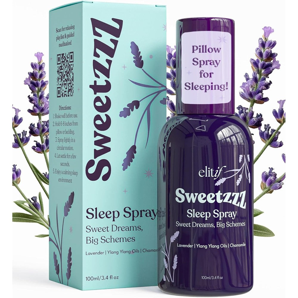 Elitif Sweetzzz Lavender Pillow Spray front view 100ml bottle for sleep aid
