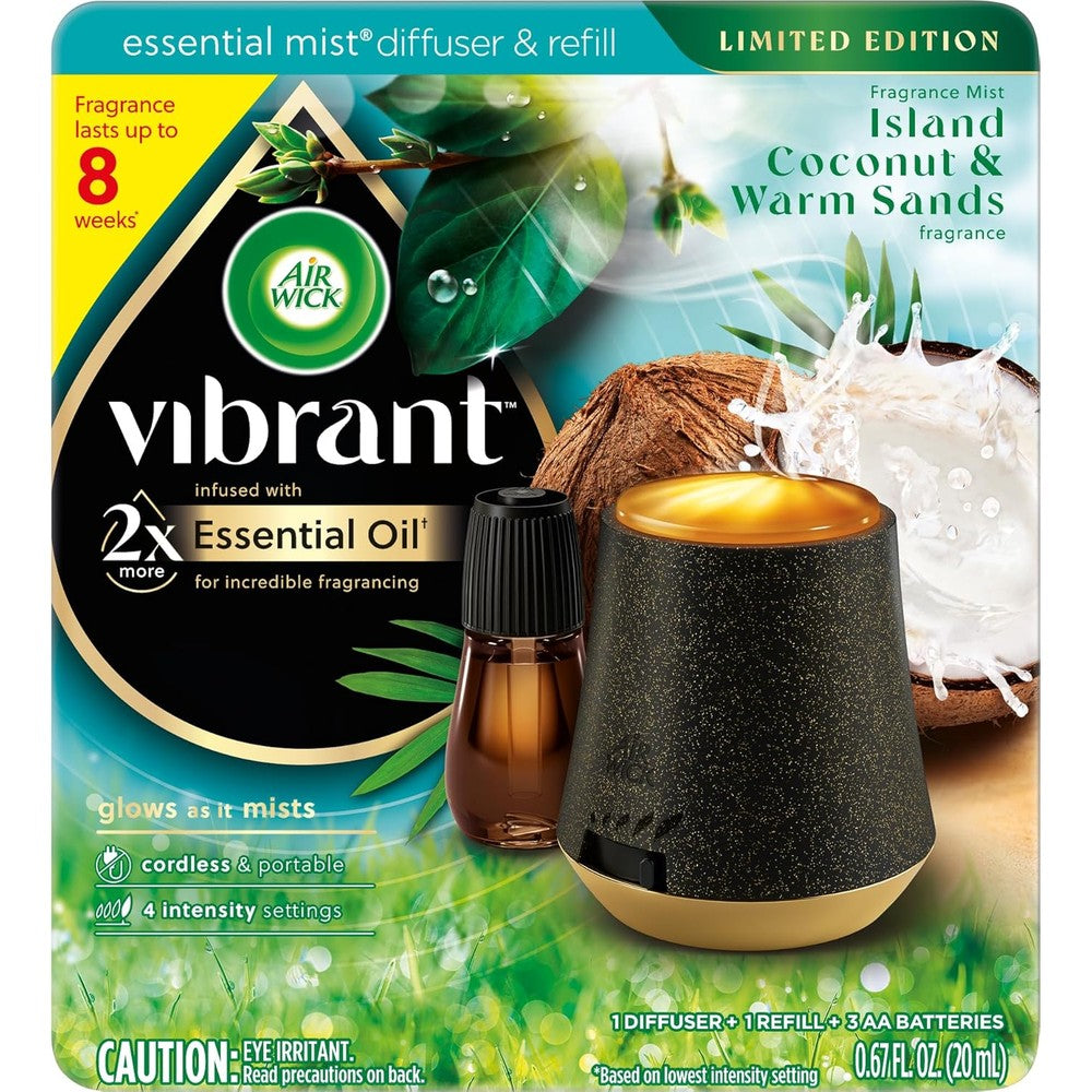 Air Wick Essential Mist Vibrant Starter Kit Island Coconut front view battery operated diffuser