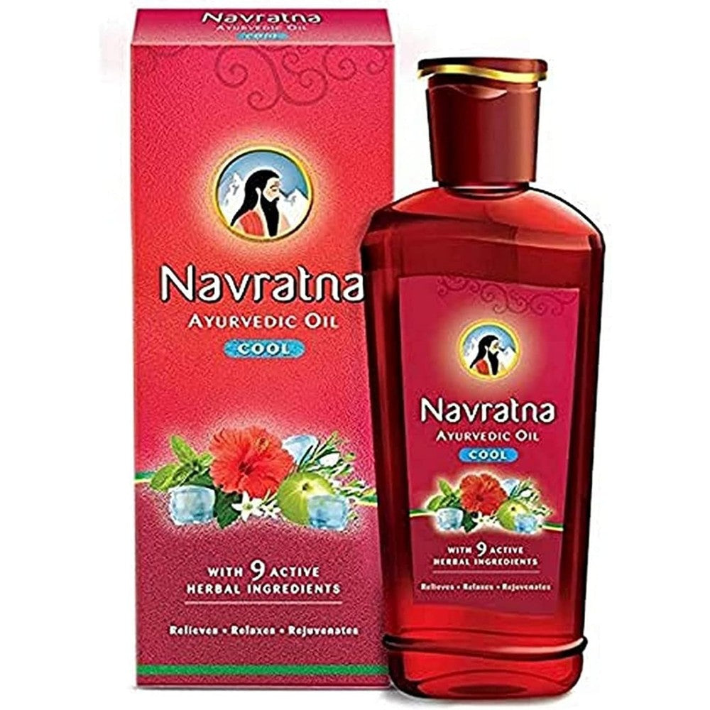 Navratna Ayurvedic Cool Oil 180ml bottle front view for stress relief massage
