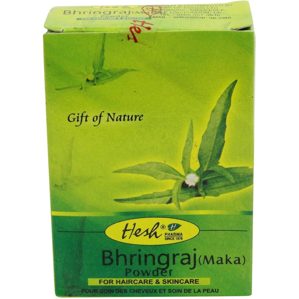 Hesh Pharma Maka Bhringraj Powder 50 grams front view for Ayurvedic hair growth.