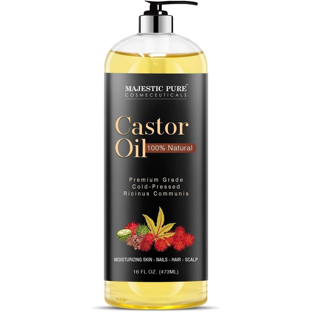 Majestic Pure Castor Oil 16 Fluid Ounce bottle front view for hair growth