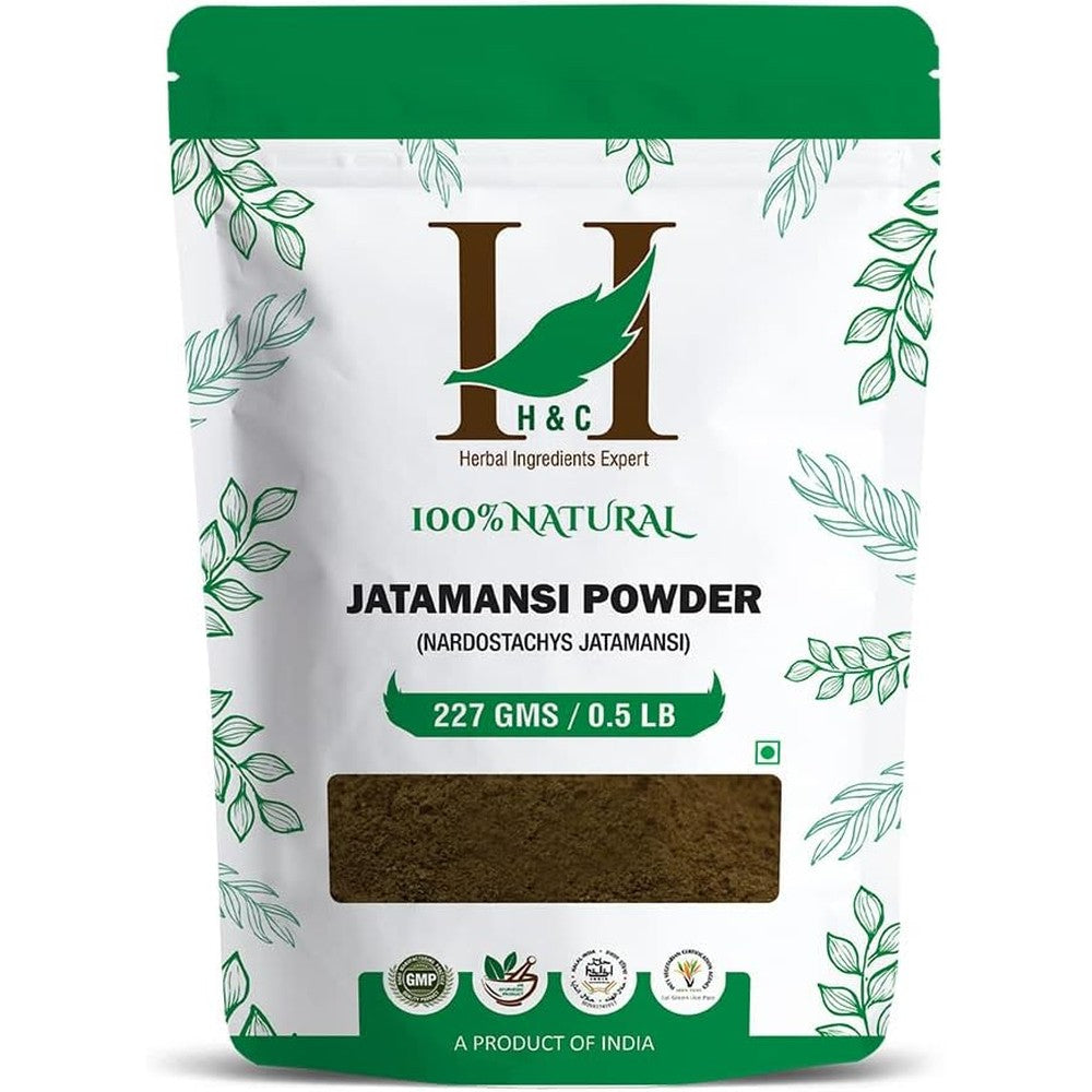 H&C Herbal Ingredients Expert Jatamansi Powder front view of 227 grams pack.