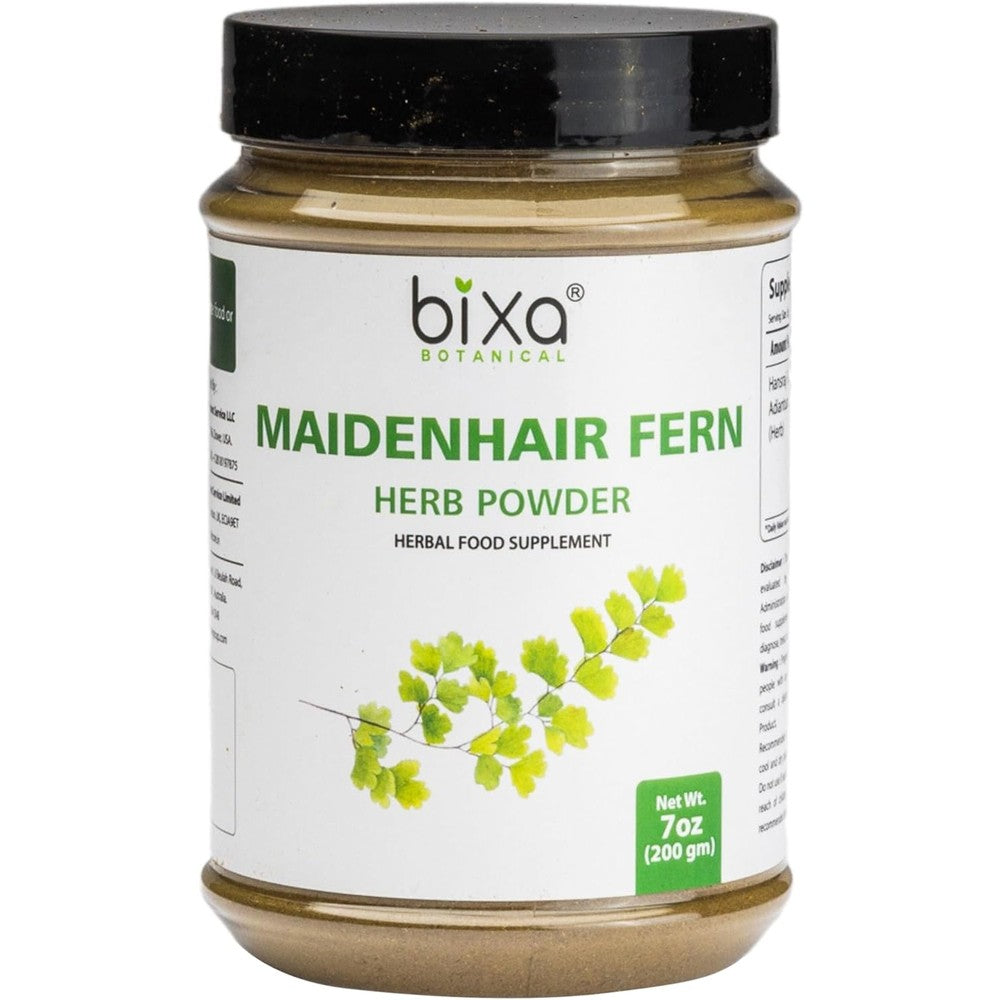 Bixa Botanical Maidenhair Fern Powder front view of 200g jar for immune support.