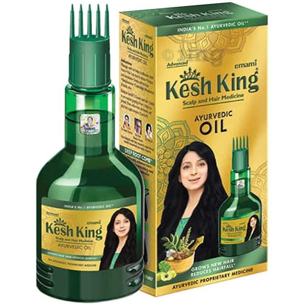 Emami Kesh King Ayurvedic Medicinal Oil 300ml bottle with Deep Root Comb for hair fall control.