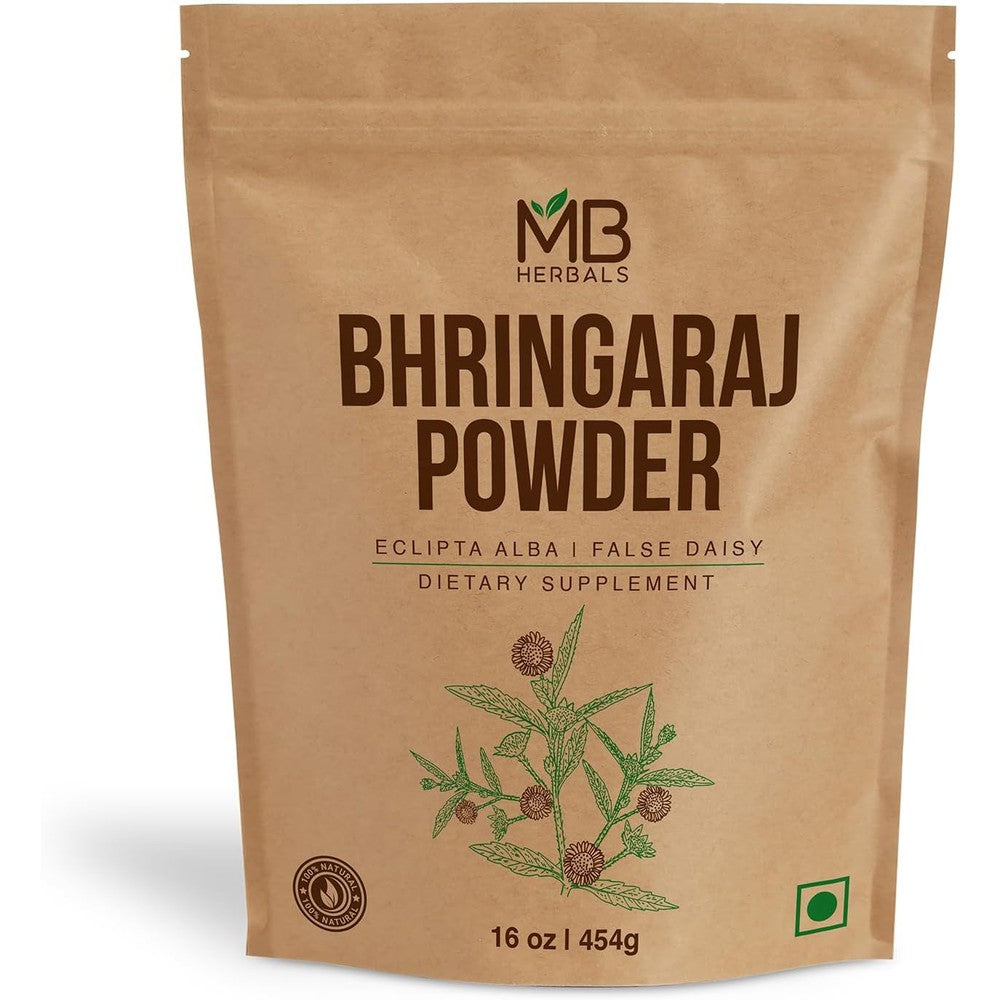 MB Herbals Pure Bhringraj Powder 16 Ounce front packaging for hair growth