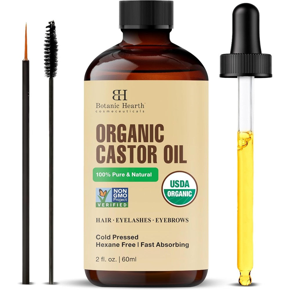 Botanic Hearth castor oil for hair growth in a glass bottle for purity and hairfall